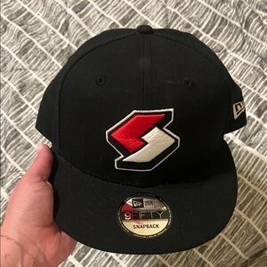 New Era Black Snapback Hat with Red & White Patch